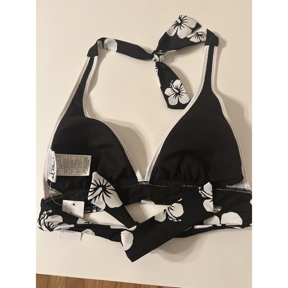 Disney Black And White Hibiscus Halter Bikini Top Size Small Nwt - Picture 4 of 5